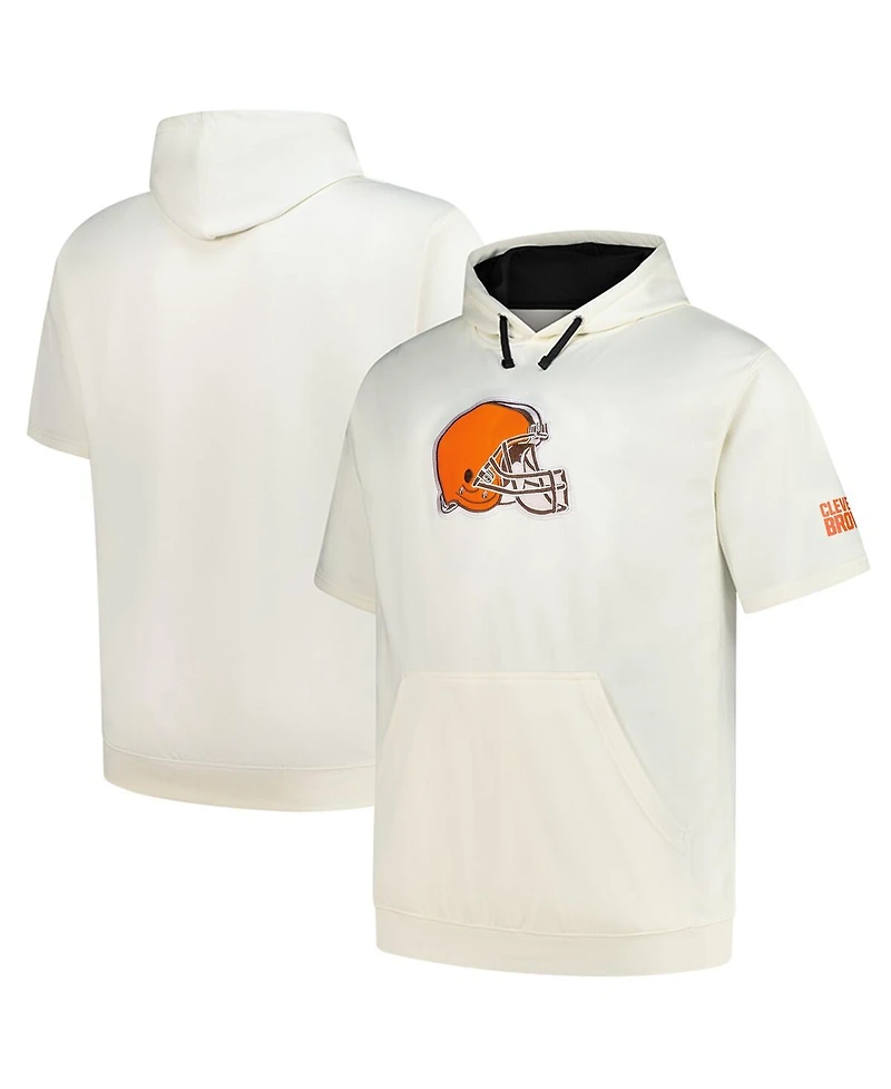 Profile Men's Oatmeal Cleveland Browns Big Tall Chest Print and Logo Short Sleeve Pullover Hoodie