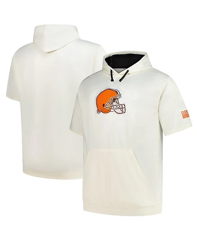 Profile Men's Oatmeal Cleveland Browns Big Tall Chest Print and Logo Short Sleeve Pullover Hoodie
