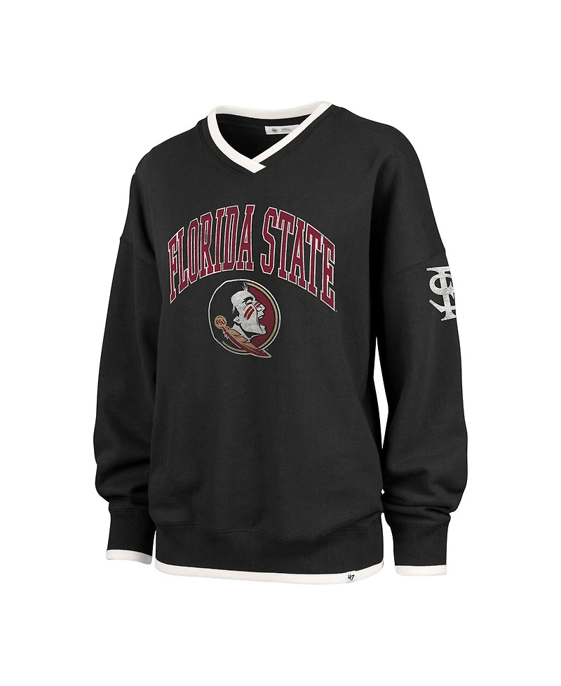 '47 Brand Women's Black Florida State Seminoles Clubhouse Daze Eighty V-Neck Pullover Sweatshirt