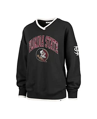 '47 Brand Women's Black Florida State Seminoles Clubhouse Daze Eighty V-Neck Pullover Sweatshirt