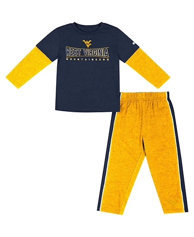 Colosseum Toddler 2-Piece Navy/Gold West Virginia Mountaineers Long Sleeve T-Shirt and Pants Set