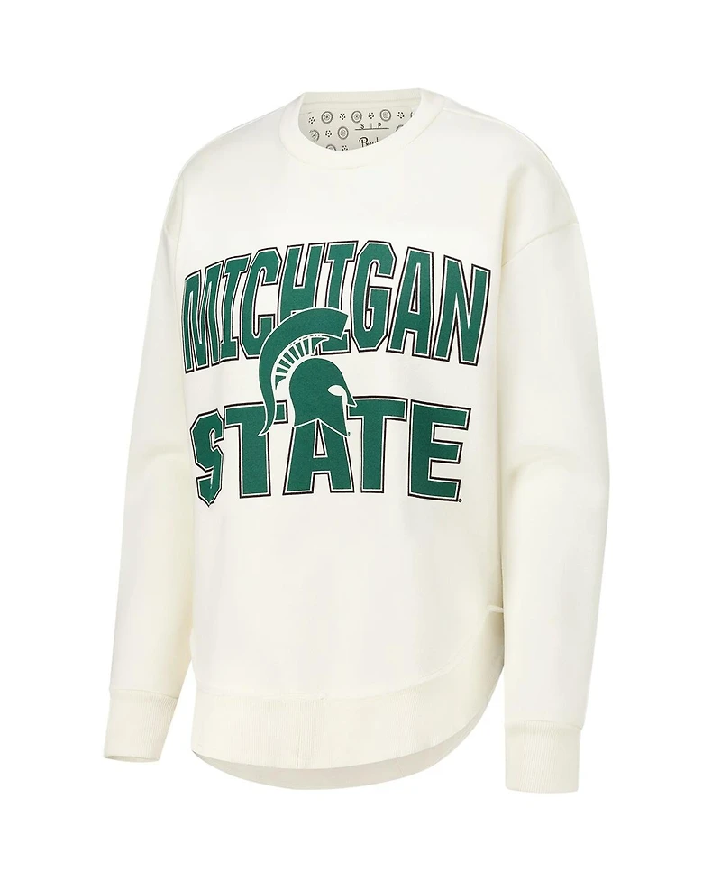 Pressbox Women's Cream Michigan State Spartans Poncho Fleece Crew Sweatshirt