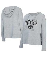 Concept Sport Women's Grey Iowa Hawkeyes Juniper Soft Modest Cropped Long Sleeve Hoodie Top