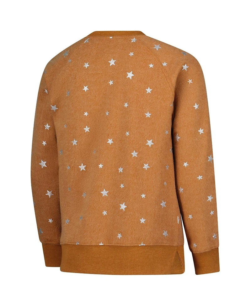 Wes & Willy Big Girls Burnt Orange Texas Longhorns Shimmer Star Reverse Sweatshirt