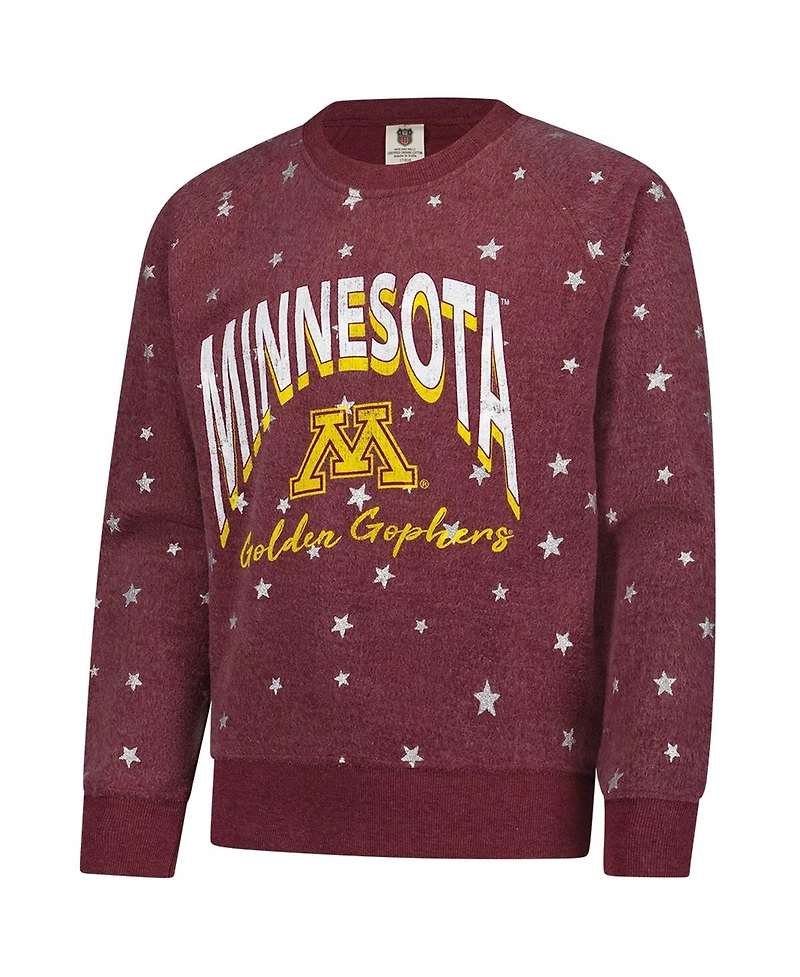Wes & Willy Big Girls Maroon Minnesota Golden Gophers Shimmer Star Reverse Sweatshirt