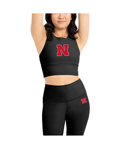 Kadi Brand Women's Black Nebraska Huskers Buttery Soft Midi Bra and Leggings Set