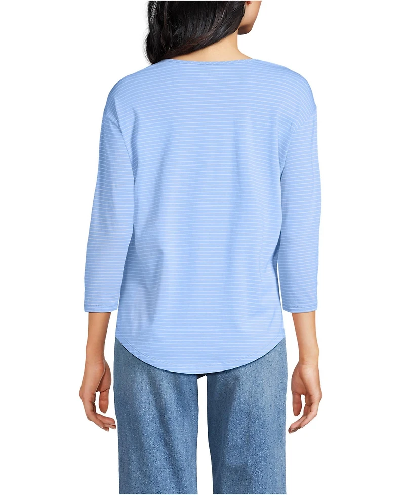 Lands' End Women's 3/4 Sleeve Lightweight Jersey Shirttail Tee