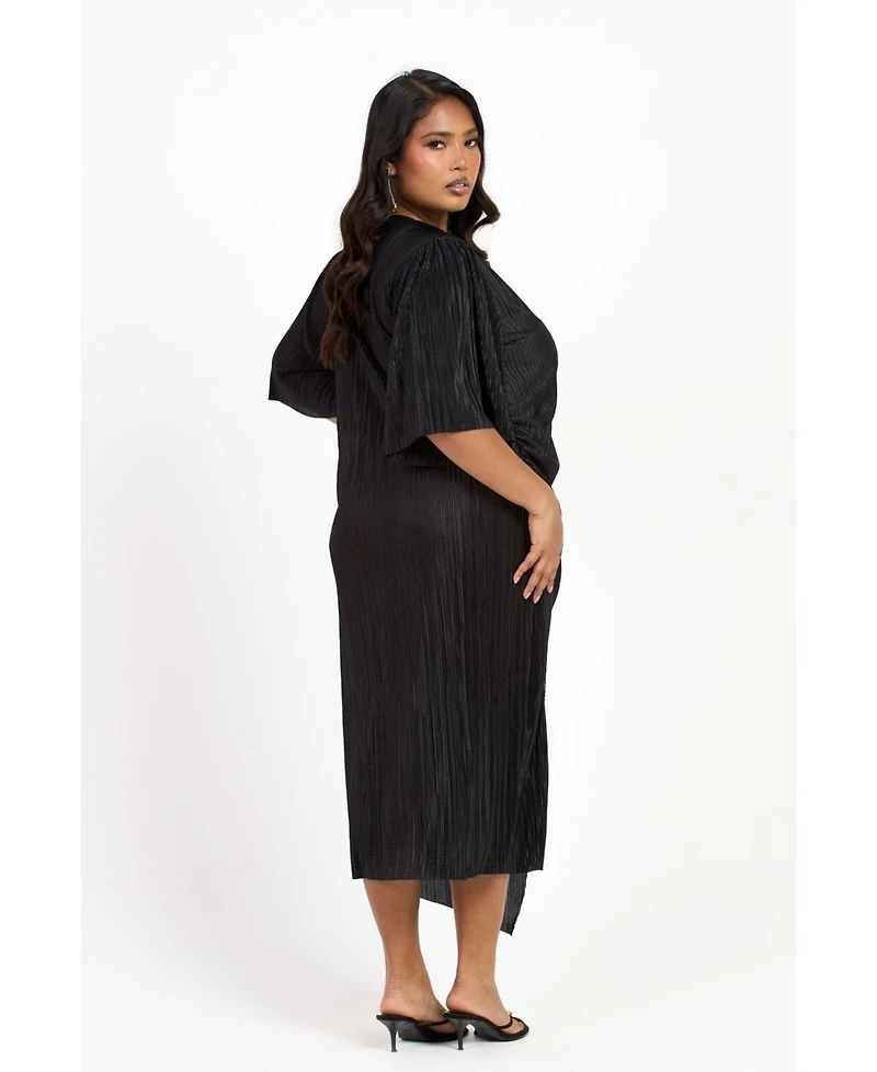 Fashion-szn Curve Women's Ruched Side Flutter Sleeve Midi Dress