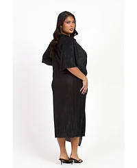Fashion-szn Curve Women's Ruched Side Flutter Sleeve Midi Dress