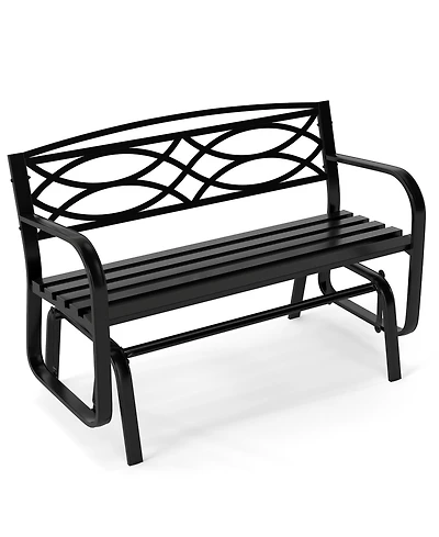 Gymax 2-Person Glider Bench w/ Metal Frame Armrests Geometric Backrest Outdoor