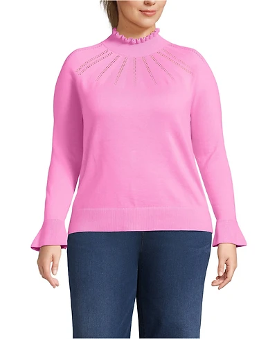 Lands' End Women's Plus Cotton Pointelle Turtleneck Sweater