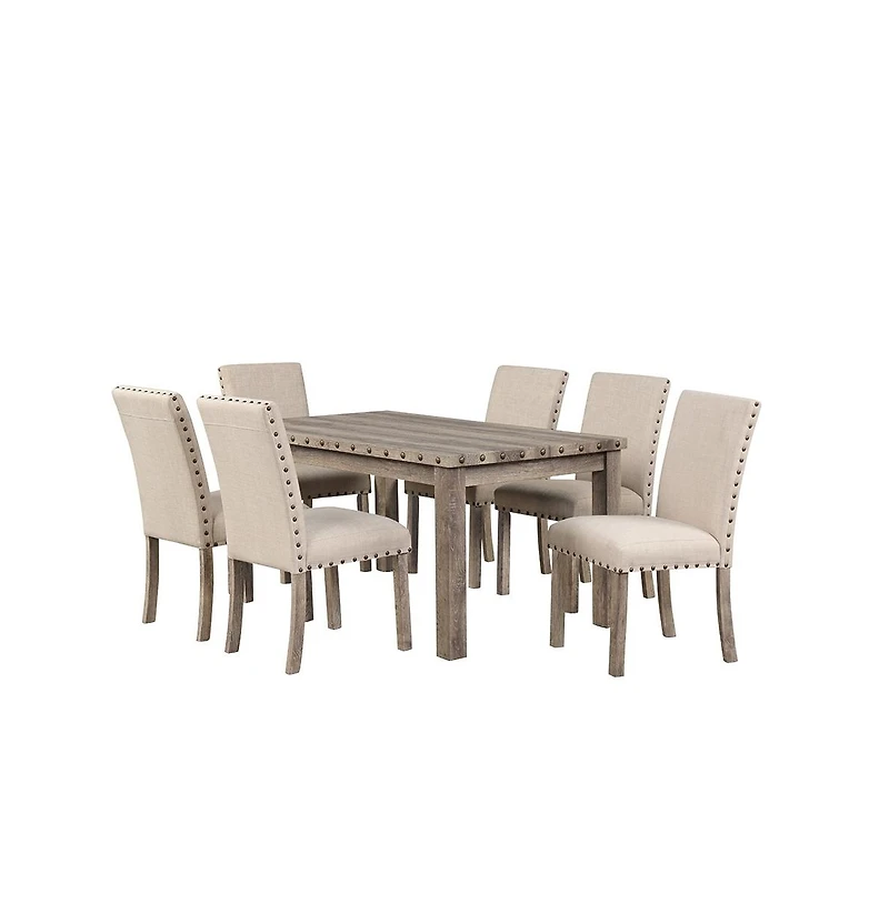Morden Fort 7 Piece Rustic Wooden Dining Set, Mid-Century Modern Table & Chair Set for Spacious Dining Rooms and Entertaining Guests