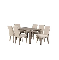 Morden Fort 7 Piece Rustic Wooden Dining Set, Mid-Century Modern Table & Chair Set for Spacious Dining Rooms and Entertaining Guests