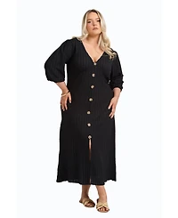 Fashion-szn Curve Balloon Sleeve Button Front Midi Dress
