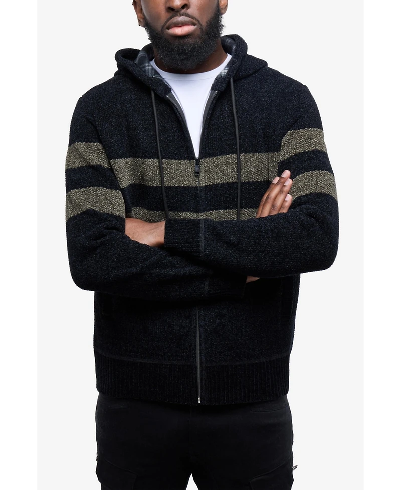 Cultura Men's Full Zip Hooded Sweater With Stripes And Flannel Lining