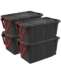 Sterilite Heavy Duty 40 Gallon Wheeled Industrial Storage Tote, 4-Pack, Black