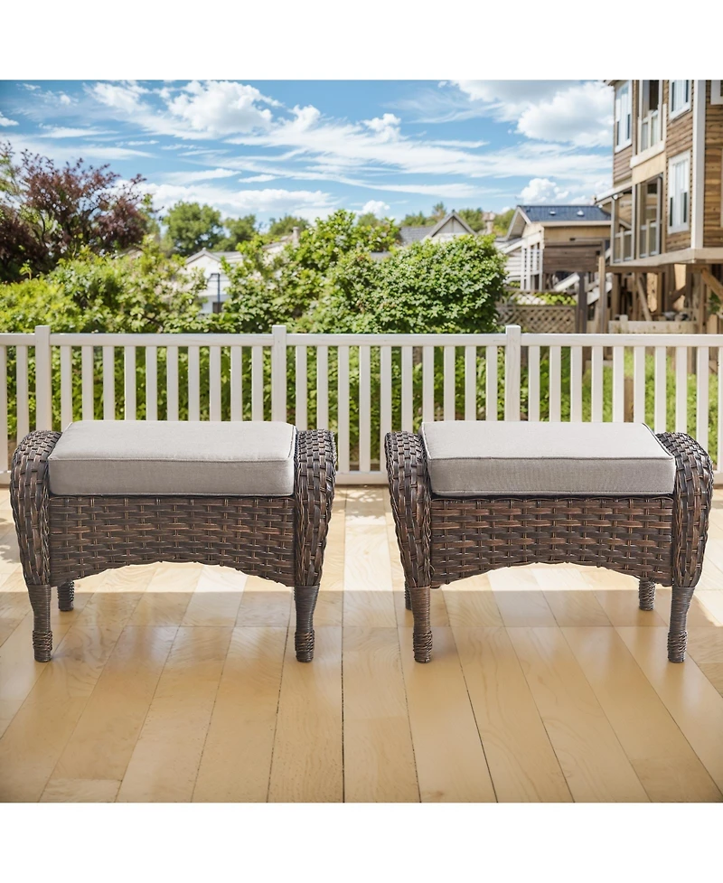 Gymojoy SleekArm Wicker Outdoor Ottoman with Olefin Cushions Set of 2