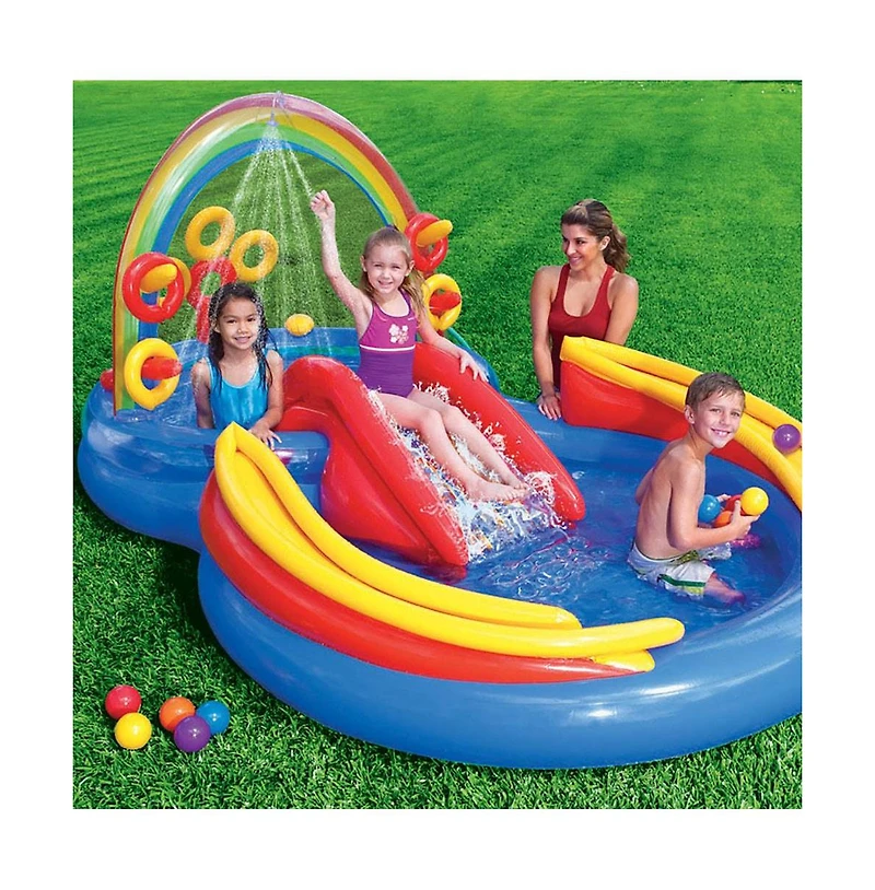Intex 9.75ft x 6.3ft x 53in Rainbow Slide Kids Play Inflatable Pool Ring Center