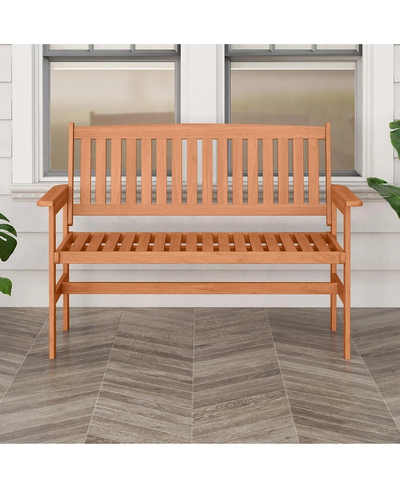 Gymax 2-Person Patio Loveseat Garden Bench w/Slatted Backrest & Comfortable Armrests