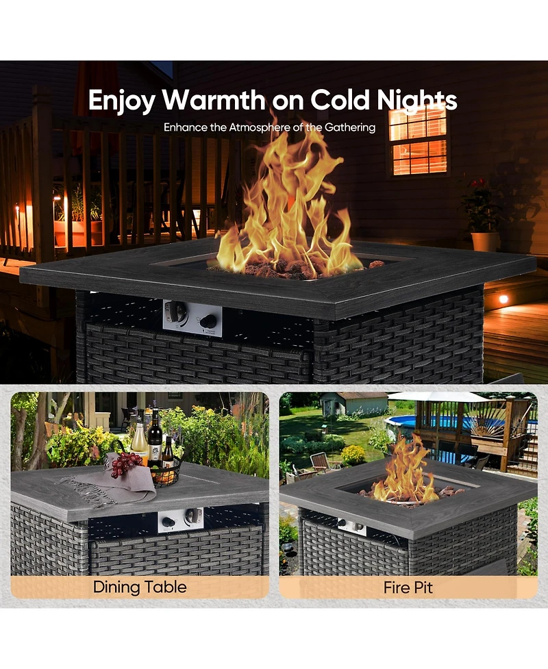 Gymojoy Brown/Gray Wicker Outdoor Rectangular 50,000 Btu Propane Gas Fire Pit Table with Lid
