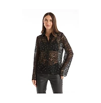 The Noli Shop Womens Jena Lace Button Up Shirt - Black
