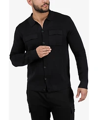 Spring + Mercer Men's Long Sleeve Sweater With Full Buttoned Two Patch Pockets