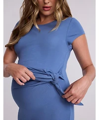 Motherhood Maternity Crew Neck Short Sleeve Side Tie Midi Dress