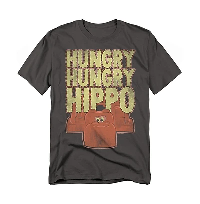 Logovision Men's Hungry Hippos Wavy Logo with Big Red Hippo T Shirt
