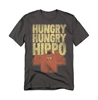 Logovision Men's Hungry Hippos Wavy Logo with Big Red Hippo T Shirt