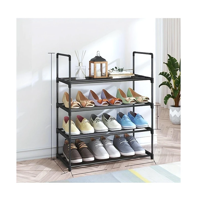 4-Tier Large Capacity Shoe Rack Sturdy Stackable Organizer for Closets Entryways