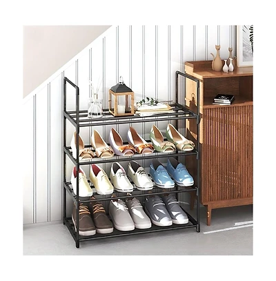 4-Tier Large Capacity Shoe Rack Sturdy Stackable Organizer for Closets Entryways