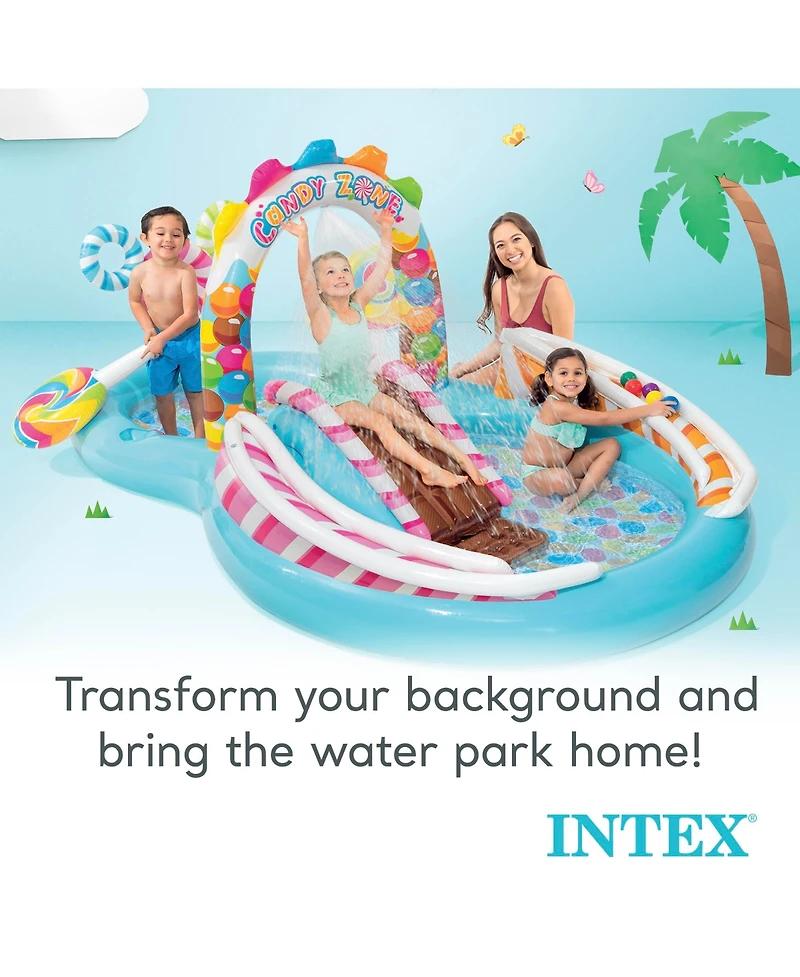 Intex 9ft x 6ft x 51in Kids Inflatable Candy Zone Play Center Pool w/ Waterslide