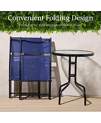 Best Choice Products 3-Piece Patio Bistro Dining Furniture Set w/ Round Textured Glass Tabletop, Folding Chairs