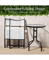 Best Choice Products 3-Piece Patio Bistro Dining Furniture Set w/ Round Textured Glass Tabletop, Folding Chairs