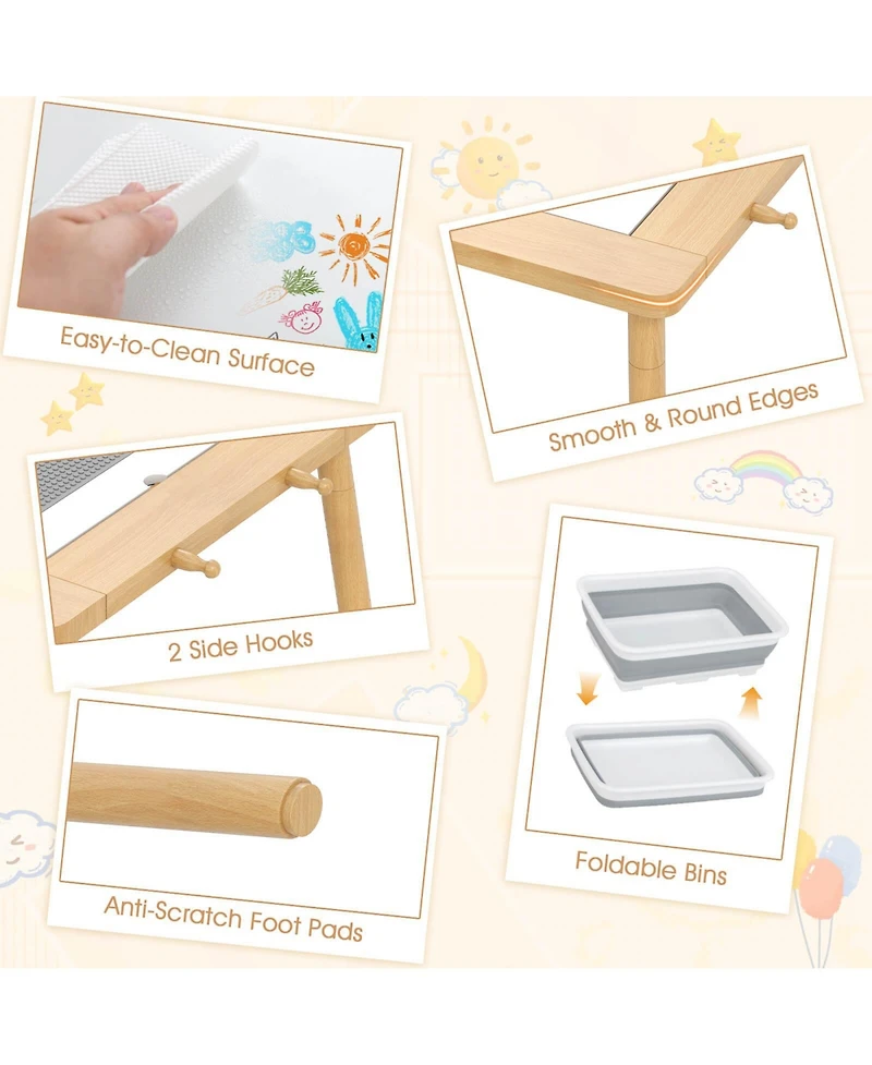 Costway Sensory Table & Chair Set for Kids 2-8 with Foldable Bins Sand/Water Paper Beige