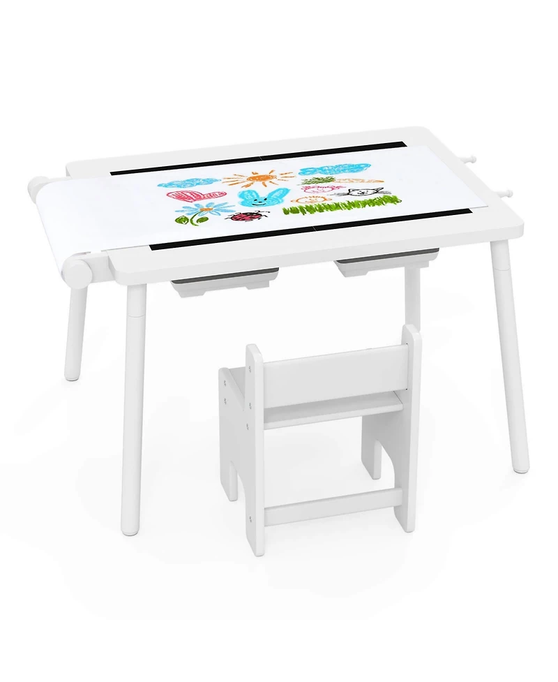 Costway Sensory Table & Chair Set for Kids 2-8 with Foldable Bins for Sand/Water & Paper Beige