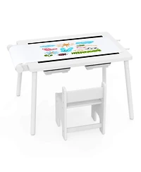 Costway Sensory Table & Chair Set for Kids 2-8 with Foldable Bins for Sand/Water & Paper Beige