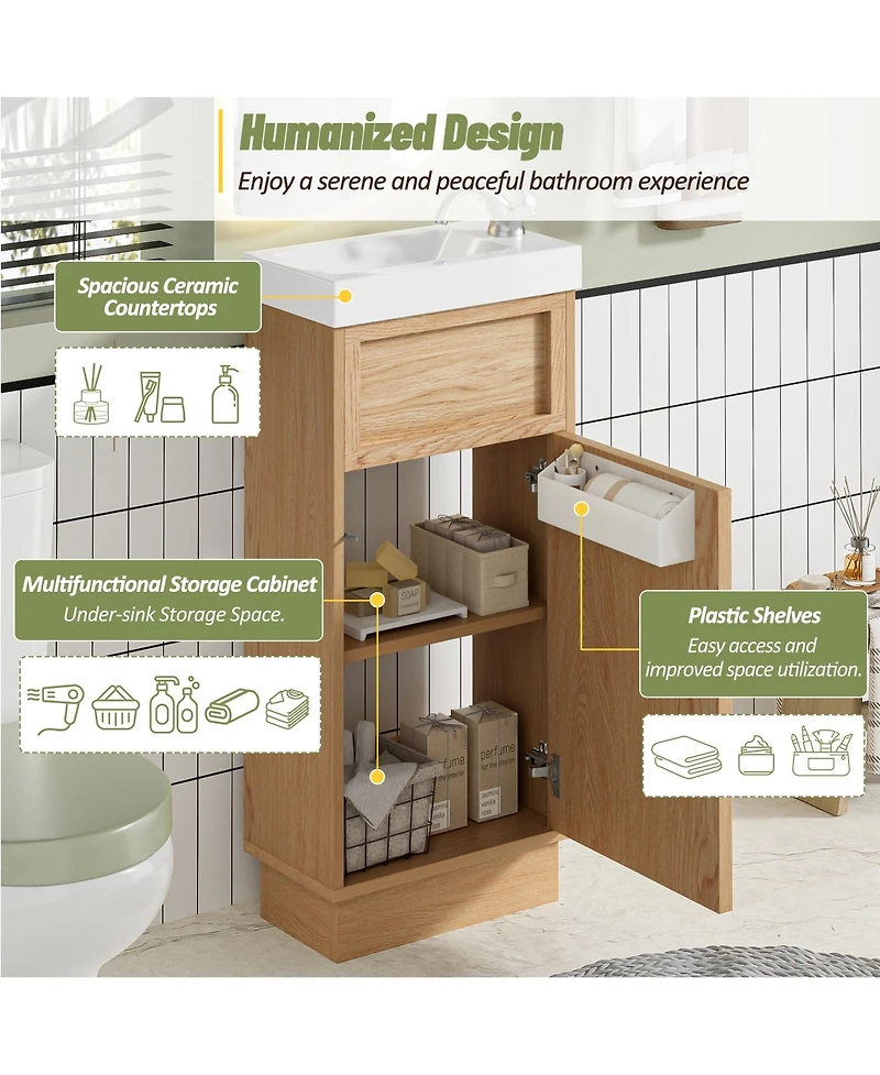 Casainc 15.75" Bathroom Vanity with Reversible Resin Sink, Adjustable Shelf, Push-to-Open Door and Reversible Cabinet
