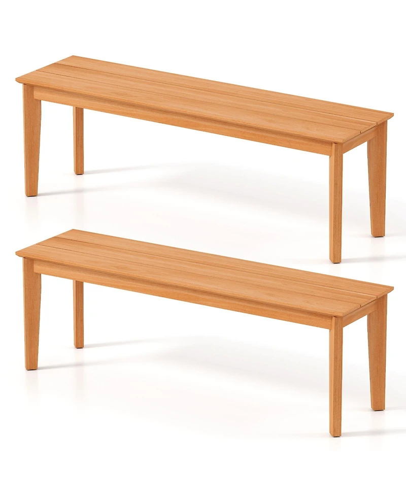 Gymax 2PCS 55'' Teak Wood Bench 3-Person Backless Seating w/ 880 Lbs Weight Capacity