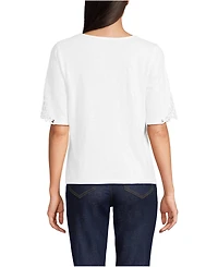 Lands' End Women's Elbow Sleeve Slub Lace Trim T-Shirt