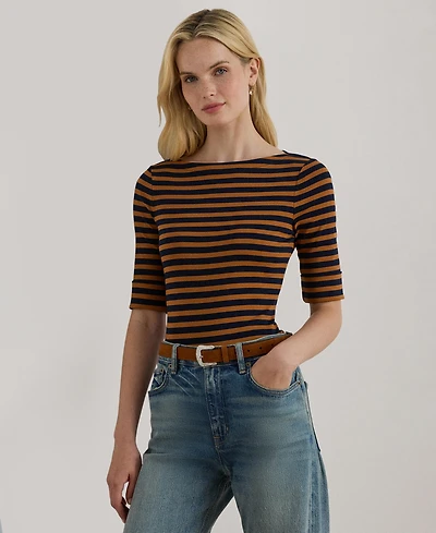 Lauren Ralph Women's Striped Stretch Cotton Boatneck Tee
