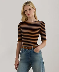 Lauren Ralph Women's Striped Stretch Cotton Boatneck Tee