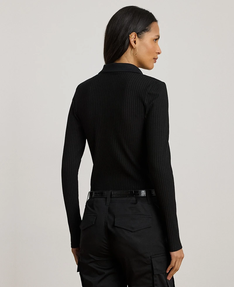 Lauren Ralph Women's Rib-Knit Long-Sleeve Polo Top