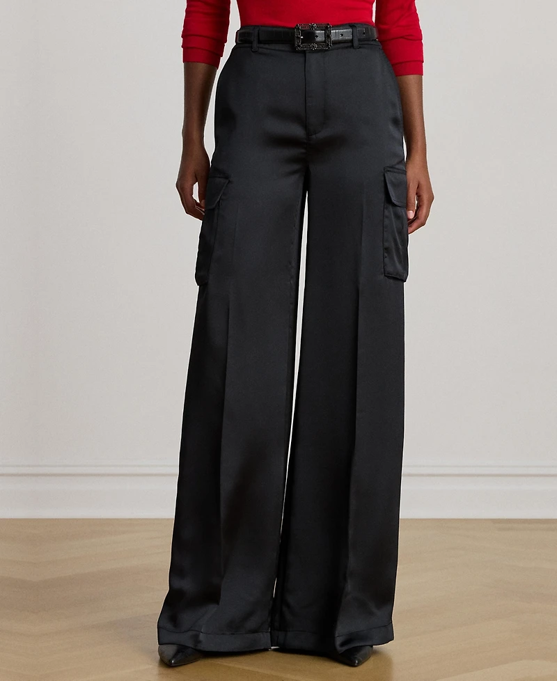 Lauren Ralph Women's Satin Charmeuse Wide-Leg Cargo Pants