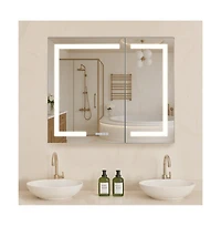 Slickblue Hd Tempered Glass Mirror Medicine Cabinet Lighted, Recessed Wall Mount