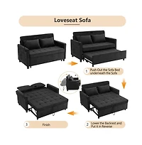 Maison Boucle 56.9" Pull-Out Sleeper Sofa with Usb Ports, Phone Holder & Adjustable Backrest, Convertible Bed Pillows-Maison