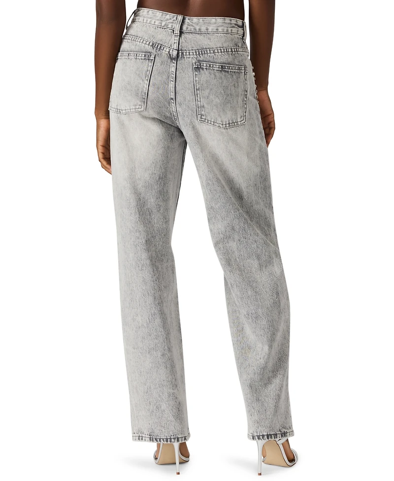 Steve Madden Women's Eras Crystal Embellished Straight Leg Jeans