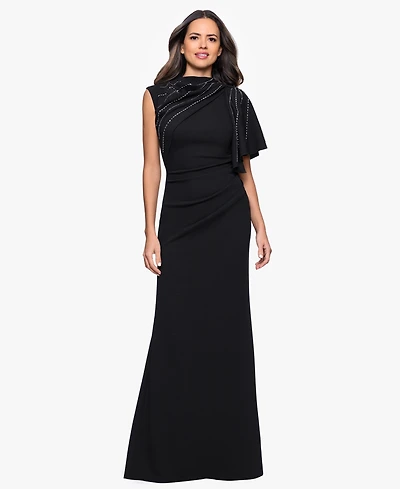 Betsy & Adam Women's Long Scuba Crepe Studded Dress