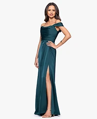 Betsy & Adam Women's Long Off-the-Shoulder Corset Dress
