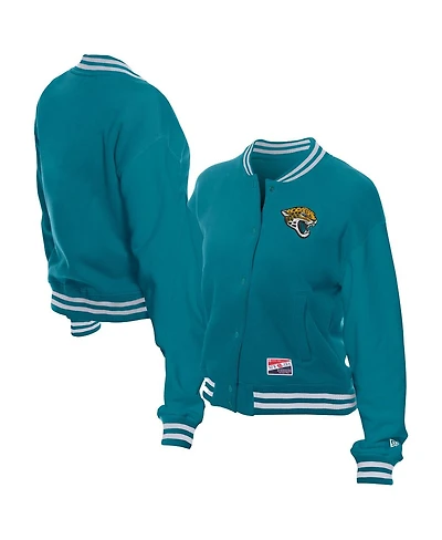 New Era Women's Teal Jacksonville Jaguars Throwback Fleece Full-Snap Jacket